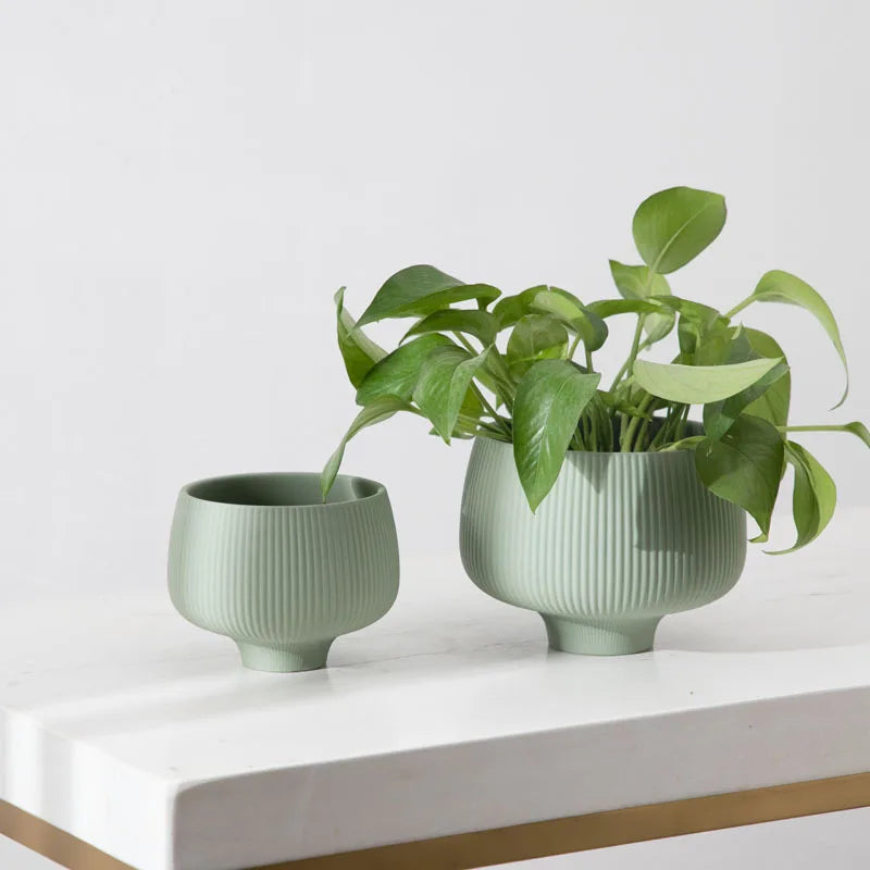 Pastel striped ceramic vases for home décor – minimalist pots for potted plants or flowers, perfect for desk or room decoration.

