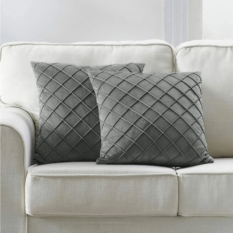 Pewter retro velvet cushion cover with diamond pattern – vintage luxe design, perfect for adding comfort and style to any space.