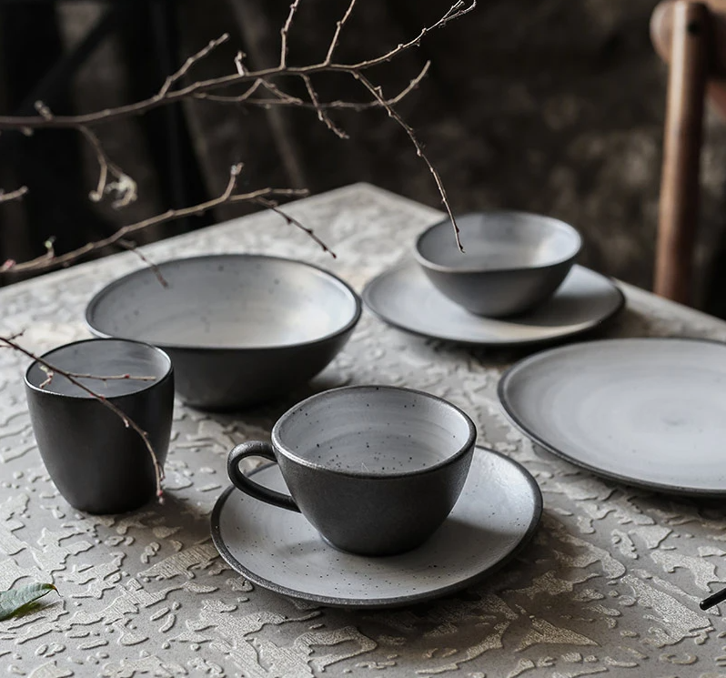 Retro Design Dinnerware Set featuring vintage-inspired patterns in earthy tones, ideal for adding a nostalgic touch to your dining table.