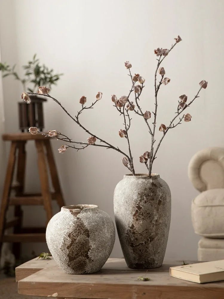 Rustic Hydroponic Ceramic Vase with earthy brown tones and a mottled retro design, perfect for adding elegance and charm to any living room decor.