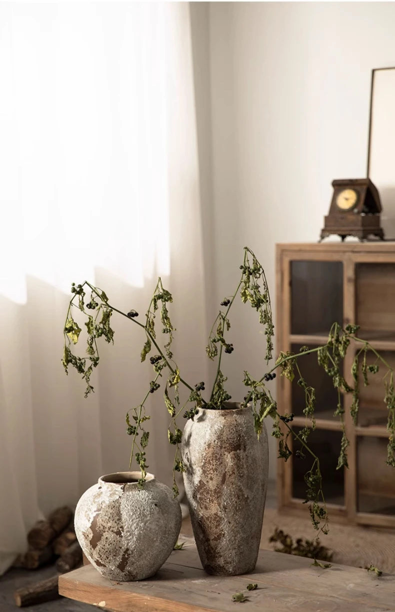 Rustic Hydroponic Ceramic Vase with earthy brown tones and a mottled retro design, perfect for adding elegance and charm to any living room decor.