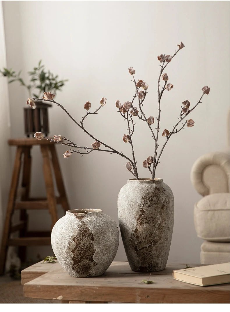 Rustic Hydroponic Ceramic Vase with earthy brown tones and a mottled retro design, perfect for adding elegance and charm to any living room decor.