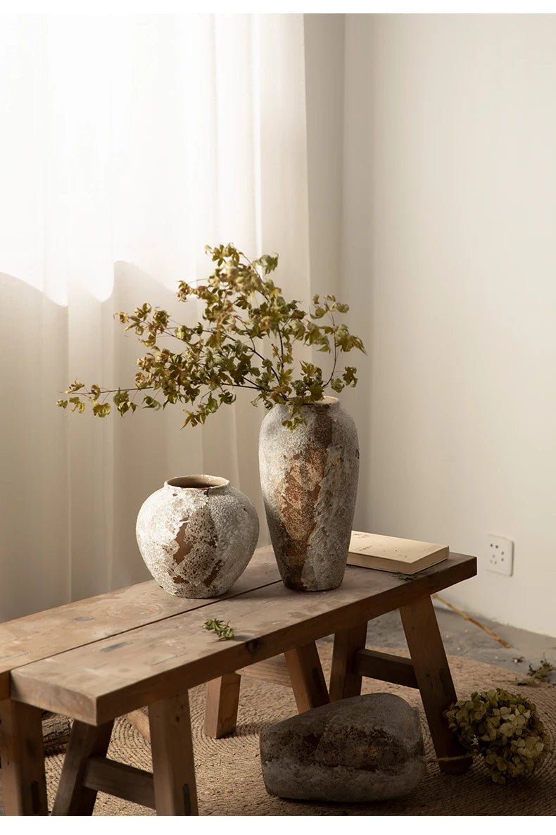 Rustic Hydroponic Ceramic Vase with earthy brown tones and a mottled retro design, perfect for adding elegance and charm to any living room decor.