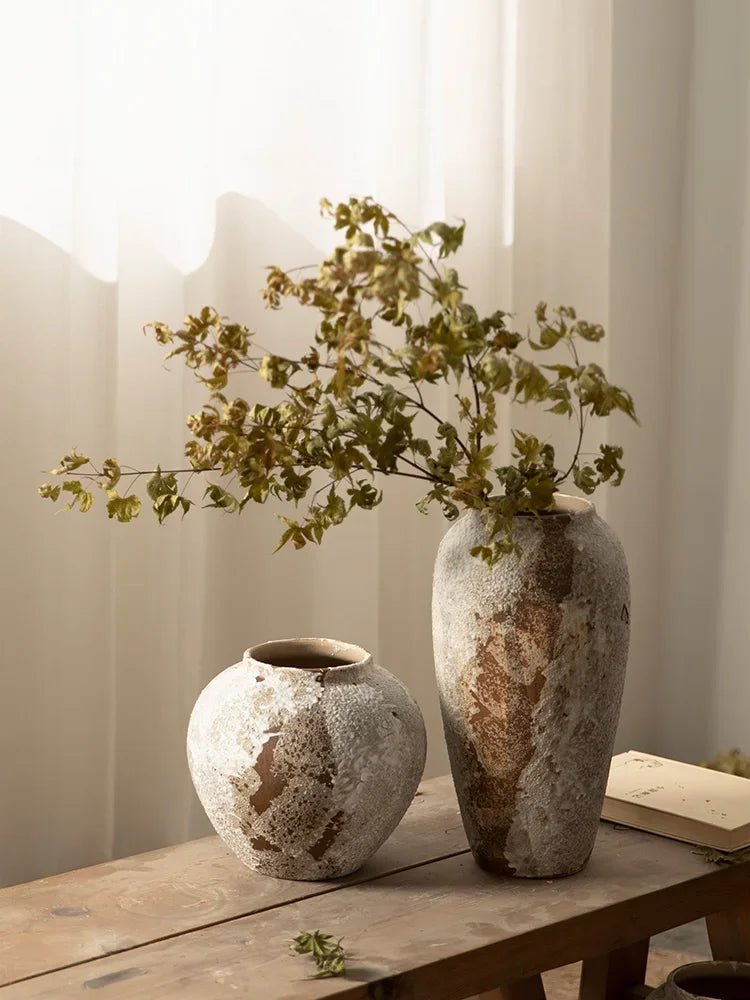 Rustic Hydroponic Ceramic Vase with earthy brown tones and a mottled retro design, perfect for adding elegance and charm to any living room decor.