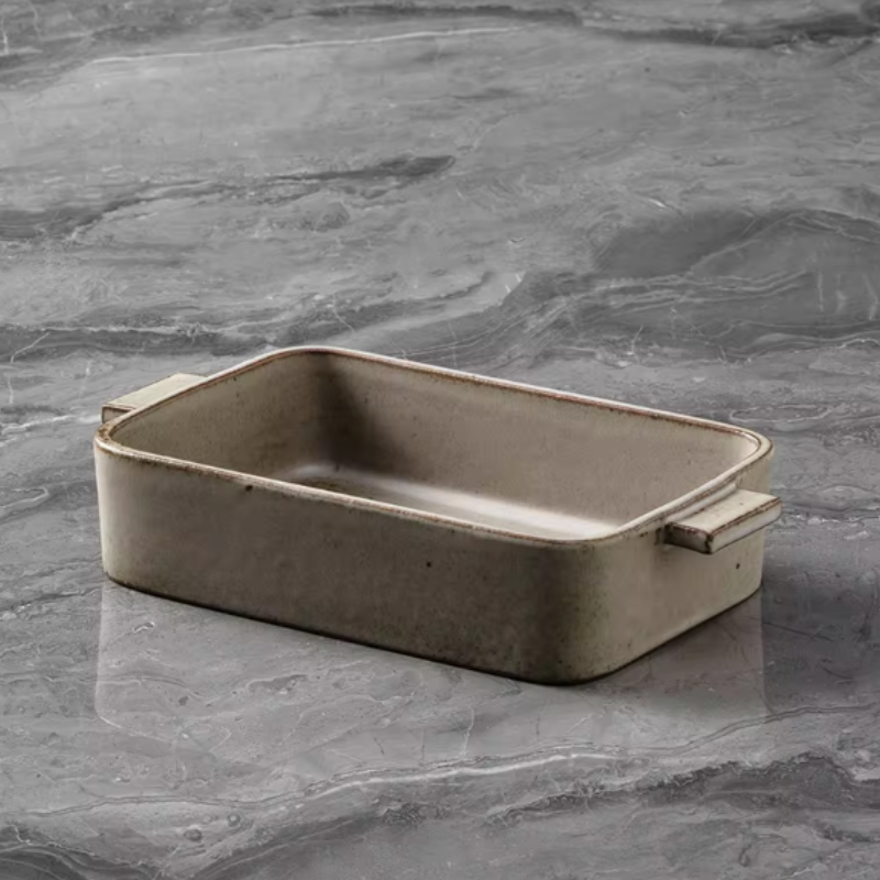 Rustic stoneware baking dish for cooking and serving meals