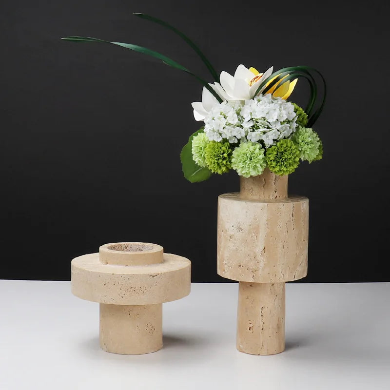 Elegant Sandy Charm Travertine Vase with natural stone texture.