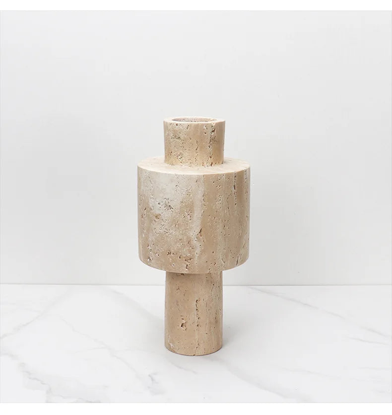 Elegant Sandy Charm Travertine Vase with natural stone texture.