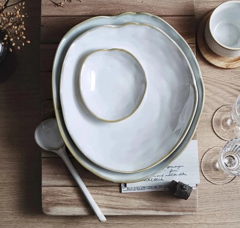 Stone-Inspired Design Deep Dish Plate - Unique, irregular shape with subtle earthy hues, perfect for minimalist and modern dining decor.