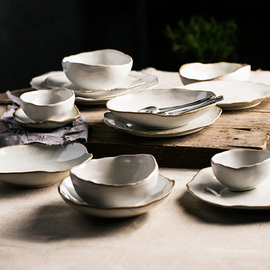 Stone-Inspired Design Tableware Set on Rustic Dining Table