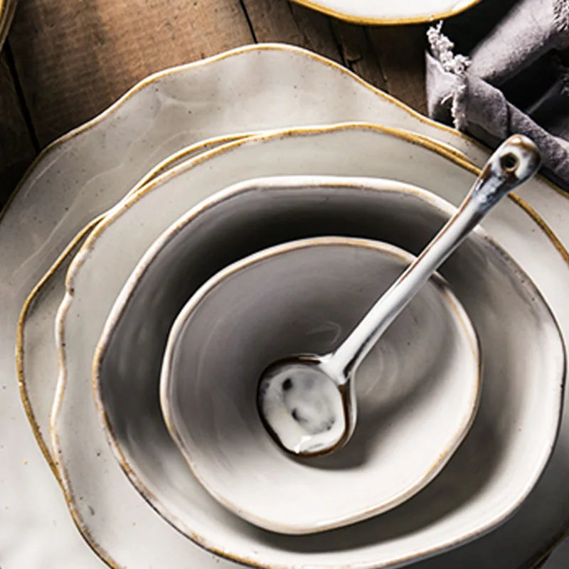 Stone-Inspired Design Tableware Set on Dining Table Focal Point