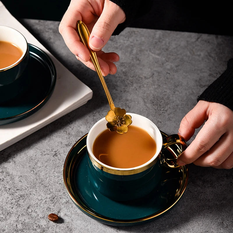 A beautifully crafted porcelain coffee cup and saucer