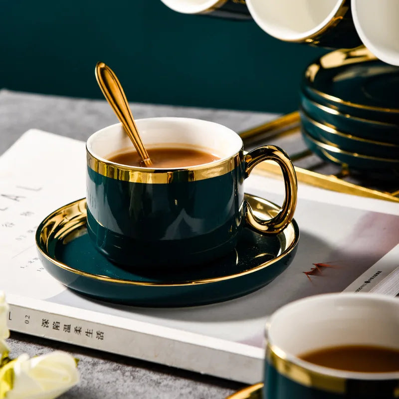 A beautifully crafted porcelain coffee cup and saucer