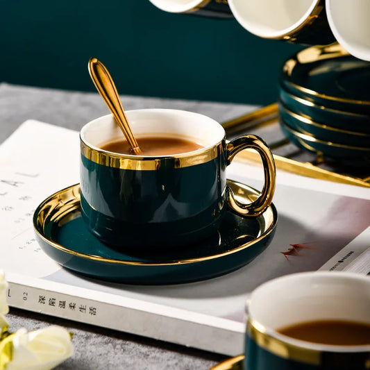 A beautifully crafted porcelain coffee cup and saucer