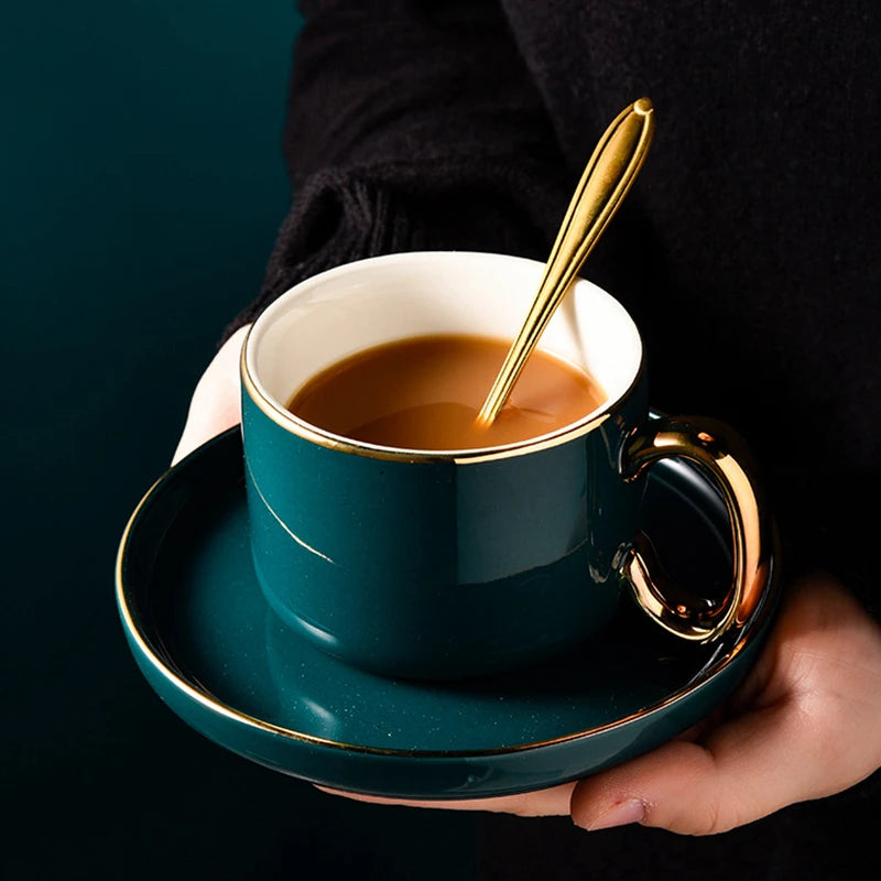 A beautifully crafted porcelain coffee cup and saucer