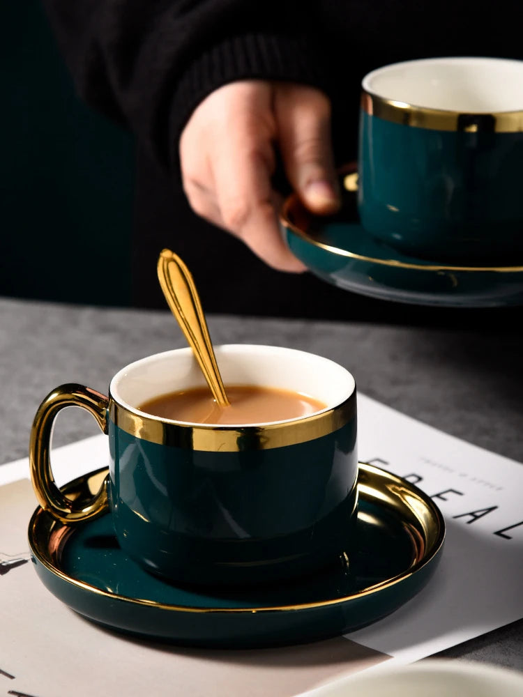 A beautifully crafted porcelain coffee cup and saucer