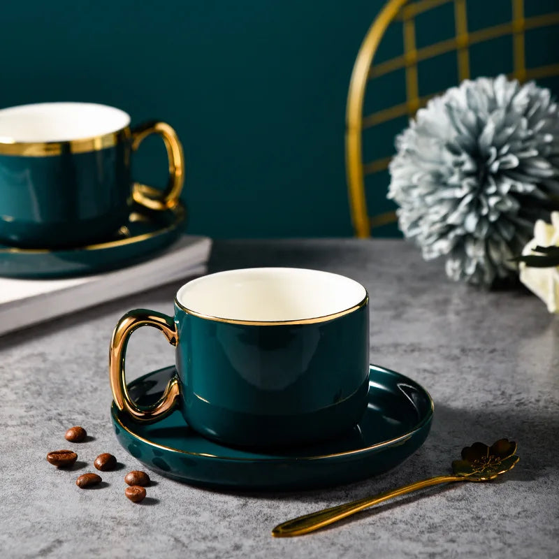 A beautifully crafted porcelain coffee cup and saucer