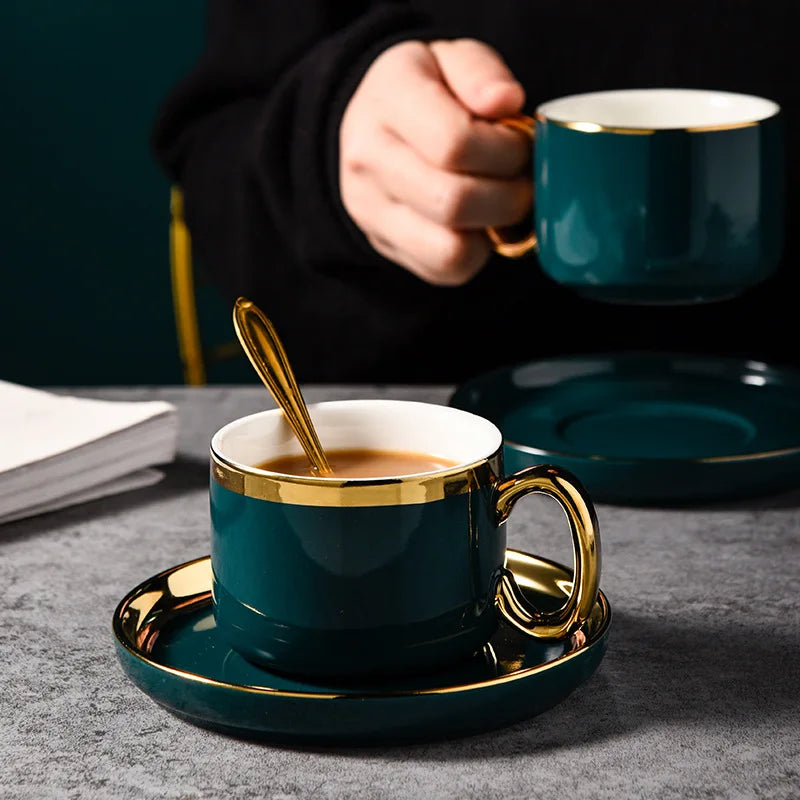 A beautifully crafted porcelain coffee cup and saucer