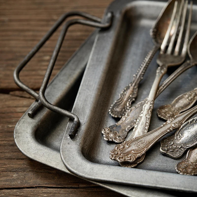 Vintage Metal Tray Antique - Gray tray with rustic charm, perfect for home decor