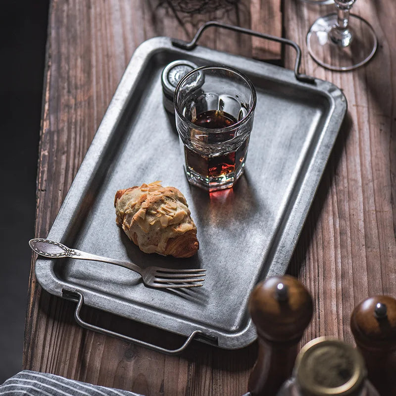 Vintage Metal Tray Antique - Gray tray with rustic charm, perfect for home decor