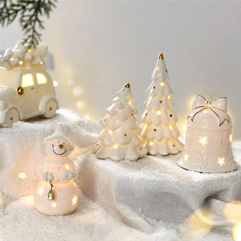 A cosy Christmas-themed Winter Wonderland Ornament Set, glowing with soft light, capturing the festive spirit with each detailed piece.